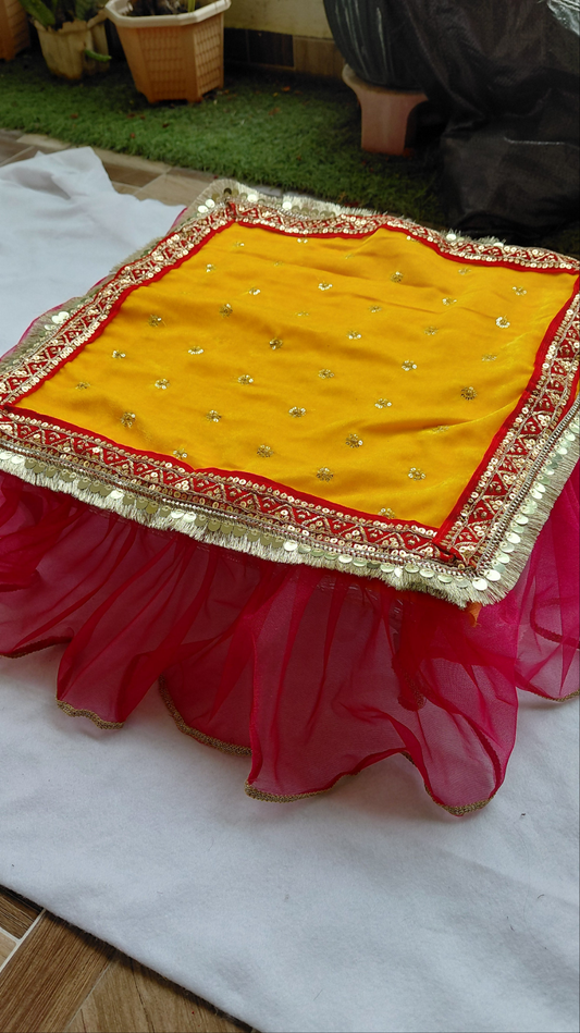 Designer Chowki Aasan in Premium Velvet yellow 16×16 inches size