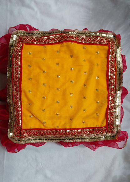 Designer Chowki Aasan in Premium Velvet yellow 16×16 inches size
