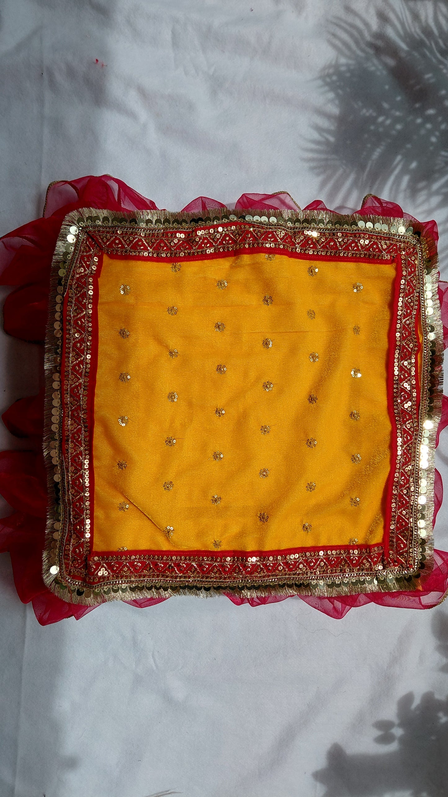 Designer Chowki Aasan in Premium Velvet yellow 16×16 inches size