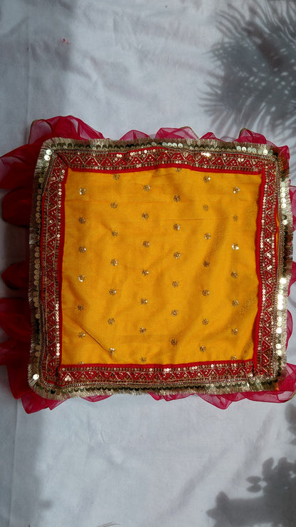 Designer Chowki Aasan in Premium Velvet yellow 16×16 inches size