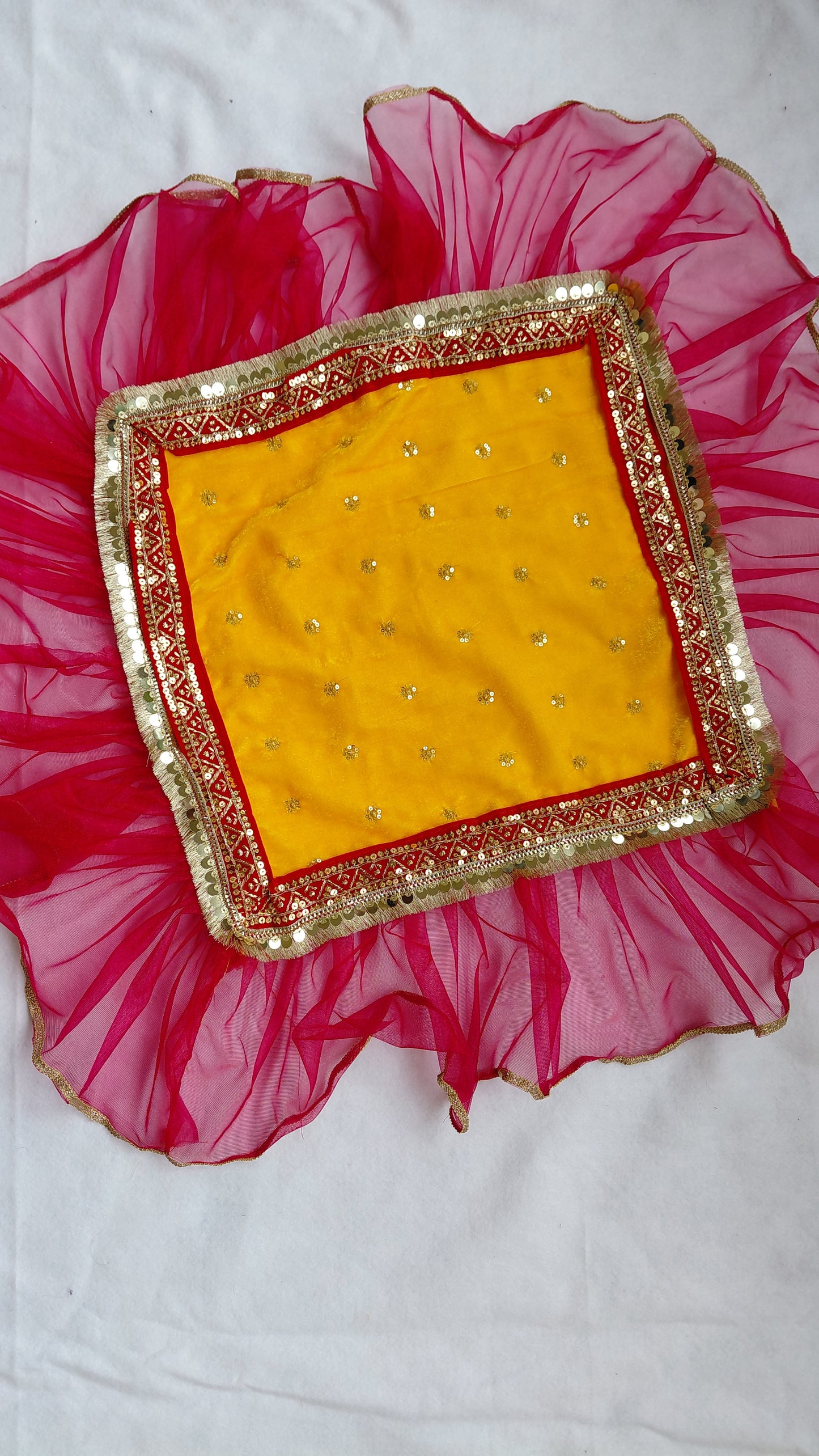 Designer Chowki Aasan in Premium Velvet yellow 16×16 inches size